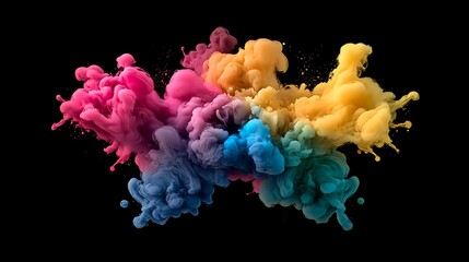 Obraz premium Vibrant Color Ink Explosions Against a Black Background AI Generated