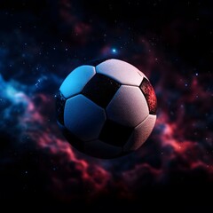 Naklejka premium photo realistic soccer ball as a planet in space 