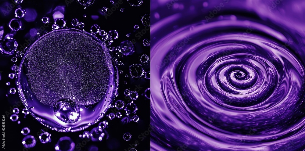 Poster abstract purple particle effect on black background, swirling particles magic layer overlay