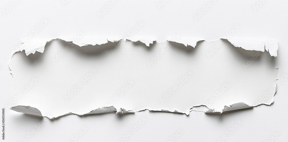Poster an isolated white ripped paper with torn edges, for design and textured backgrounds.