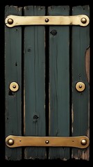 Close-up shot of an old, weathered wooden door with green paint and brass handles, featuring vintage design and rustic charm