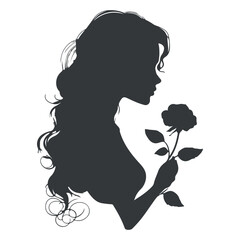 Beautiful girl holding a rose silhouette vector 
