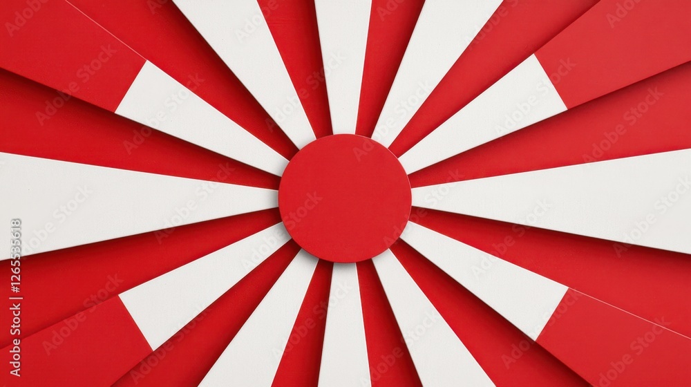 Poster abstract geometric design in red and white with radiating shapes creating a vibrant background patte