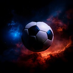 Fototapeta premium photo realistic soccer ball as a planet in space 