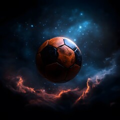 Fototapeta premium photo realistic soccer ball as a planet in space 