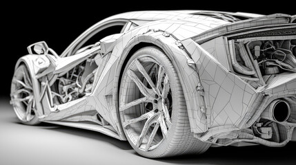 Naklejka premium Detailed wireframe rendering of a high-performance sports car showcasing intricate design elements
