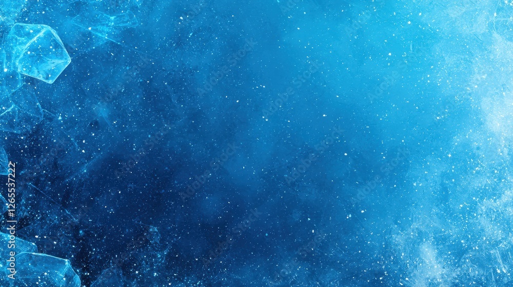 Poster ethereal blue background with floating ice crystals and sparkling stars for creative visual applicat