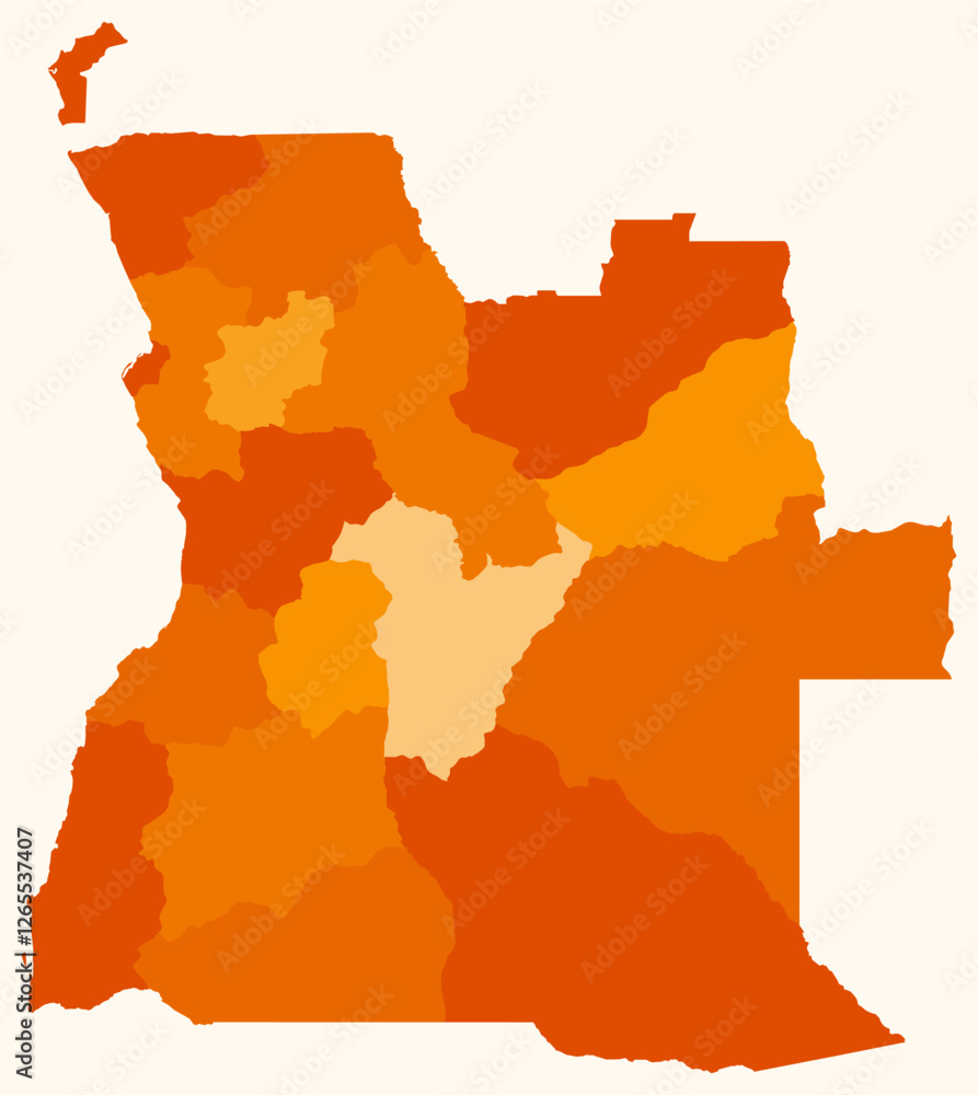 Poster map of angola with regions. just a simple country border map with region division. orange color pale