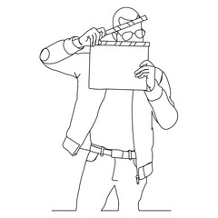 Dessin en ligne continue d'un réalisateur de cinéma, line art, vecteur