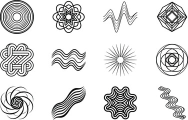 Abstract Geometric Line Art Circular, Wave, and Star Designs