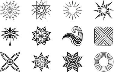Geometric Shapes, Line Art, Design Elements, Symbols, Patterns, Abstract, Illustrations, Black and W