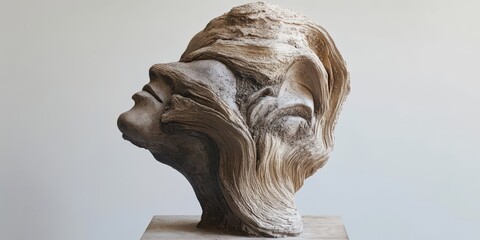 Sculpture of two faces intertwined with wood like features