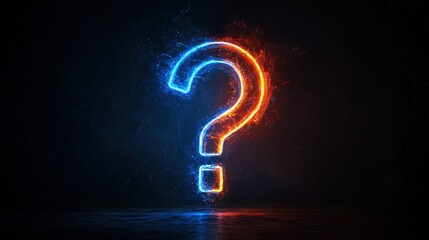 Glowing Blue and Orange Question Mark Symbolizing Curiosity and Inquiry on Dark Background with Light Effects and Texture
