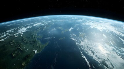 Detailed View of Earth From Space Showing Blue Ocean, Green Landmasses, and White Cloud Formations