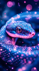 A neon blue snake with glowing pink scales

