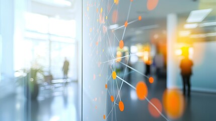 Naklejka premium Abstract Connection Concept in Modern Office Space with Blurry Background