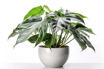 Monstera deliciosa plant in a white pot