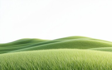 a green grass field and mountain landscape, evoking tranquility.