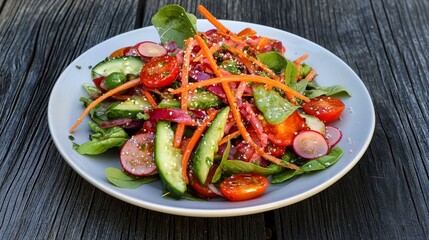 Fresh spring salad with seasonal vegetables outdoor garden food photography natural light vibrant colors