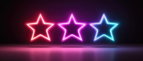Obraz premium Glowing product rating icon with three colorful stars shining brightly.