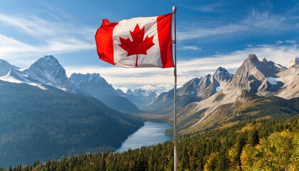 canadian flag in the mountains