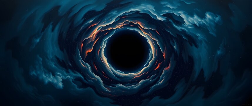 A dark fantasy galaxy wallpaper showcasing a massive black hole at the center, surrounded by swirling cosmic clouds and distant stars, painted in a dramatic, chiaroscuro style, usi.
