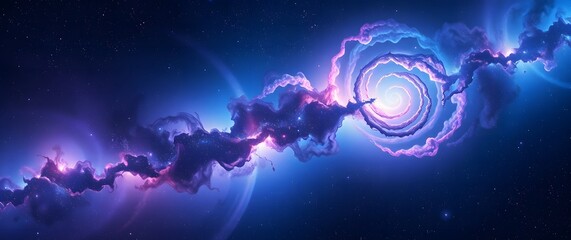 A vibrant galaxy wallpaper featuring swirling nebulae in deep blues, purples, and pinks, rendered in a photorealistic style with a wide cinematic aspect ratio, showcasing intricate.