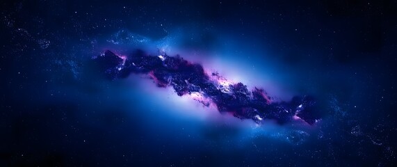 Fototapeta premium A textured galaxy wallpaper, with a high-contrast image of a galaxy using a mix of dark and light blues, purples, and grays, rendered with a grunge style, including visible brush s.
