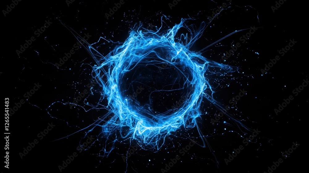 Poster abstract electric blue circle with energy waves and light particles creating a dynamic visual effect