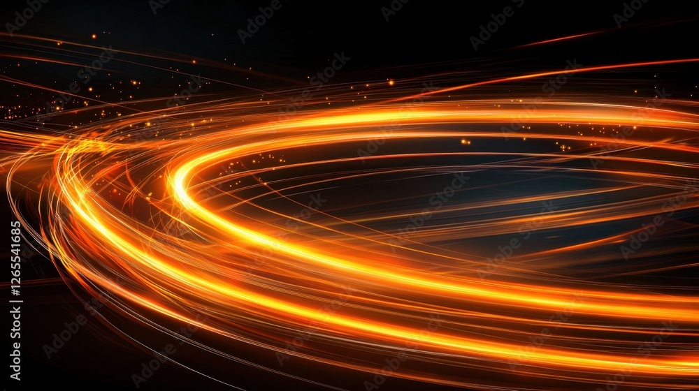Aufkleber abstract light trails with orange glow on a dark background creating a vibrant artistic motion effec
