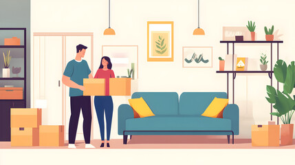 standing in their empty new house, imagining and discussing interior decoration ideas 