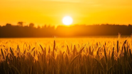 Golden Wheat Field Sunset Landscape Scene