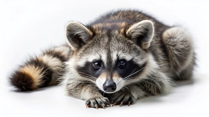 Fototapeta premium Adorable Raccoon Resting: High-Resolution Drone Photography Stock Image
