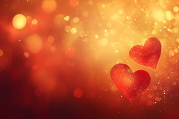 Golden Bokeh with Red Hearts for Valentine’s Day