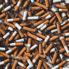 A pattern of cigarettes, scattered across the canvas in a random fashion. The cigarette texture is detailed and realistic, with soft lighting highlighting their unique features.