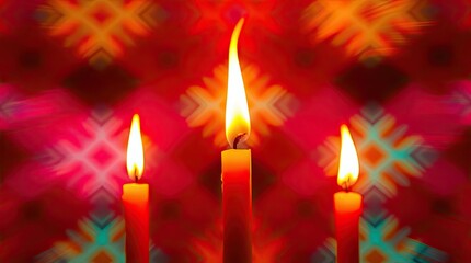 Three Burning Candles Festive Red Background Image
