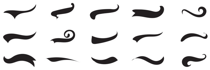 Swoosh and swash tails line and flat collection. Swooshes text tail for baseball design. Sports swash underline shapes set in retro style. 1176