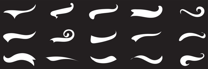 Swoosh and swash typography tails shape. Underline retro swoop wave line for athletic tshirt. Vector strockes set . 1176