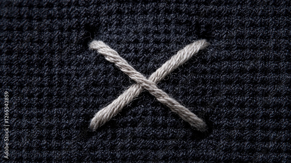 Poster Close-up View of Intricate Cross Stitching on a Dark Fabric Surface Showcasing Textured Weave and Elegant Thread Contrast in Detail