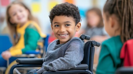 Children with disabilities engage joyfully in learning activities during an inclusive classroom session