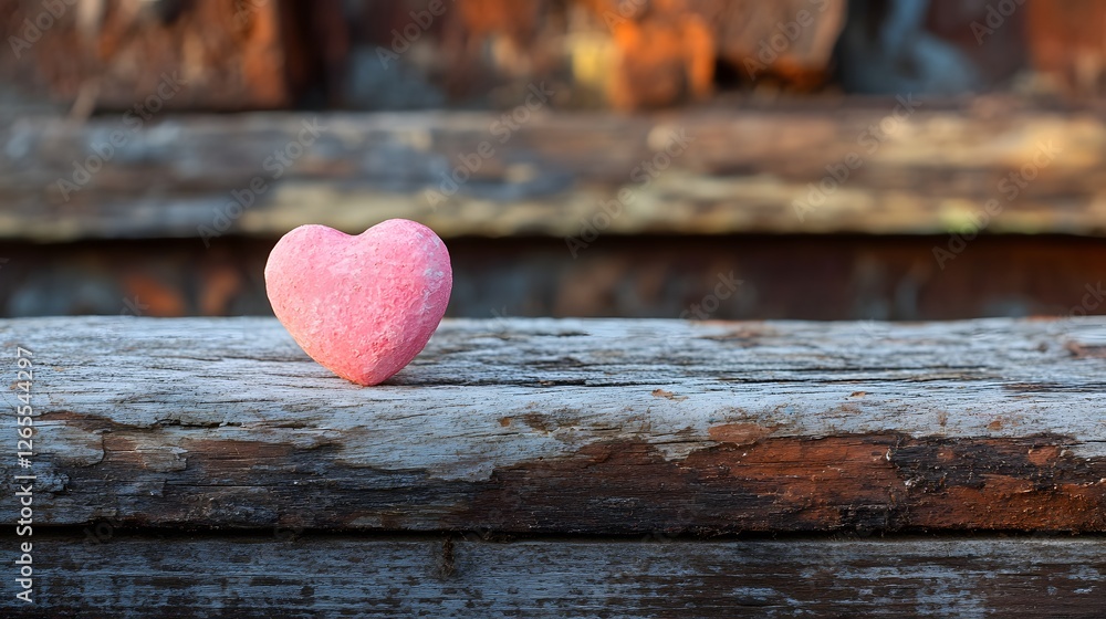 Poster the image features a small pink heart-shaped object sitting on a log with a warm background perfect 