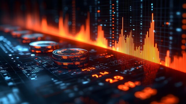 Glowing Coins and Digital Graphs Flowing into a Sales Dashboard Symbolizing the of Data and Success