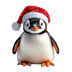 Fototapeta premium Penguin with Christmas hat isolated on transparent background