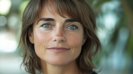 Fototapeta premium Woman with glowing skin exudes natural beauty and serenity.