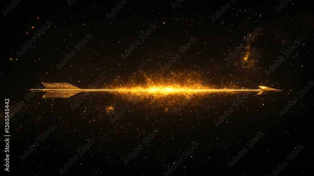 Poster stunning golden arrow shot through a cosmic space with particles and stars creating a magical and en