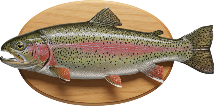 Rainbow Trout Fish Mounted on a Wooden Plaque Display, Isolated Transparent png