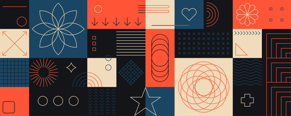 Colorful geometric pattern design in a retro abstract style. Vector illustration.