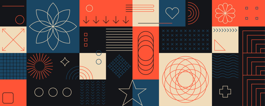 Fototapeta Colorful geometric pattern design in a retro abstract style. Vector illustration.