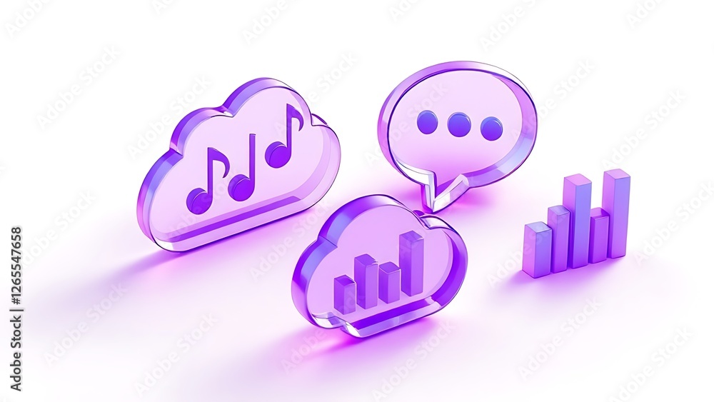 Poster 3d glass holographic ui icon set for app, web design render. iridescent crystal infographic elements