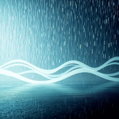 A professional, fine art photograph depicting a grand, epic, wet rainy scene with epic lens glow lighting. The image features a stylish and modern minimalist seamless white wave texture pattern 